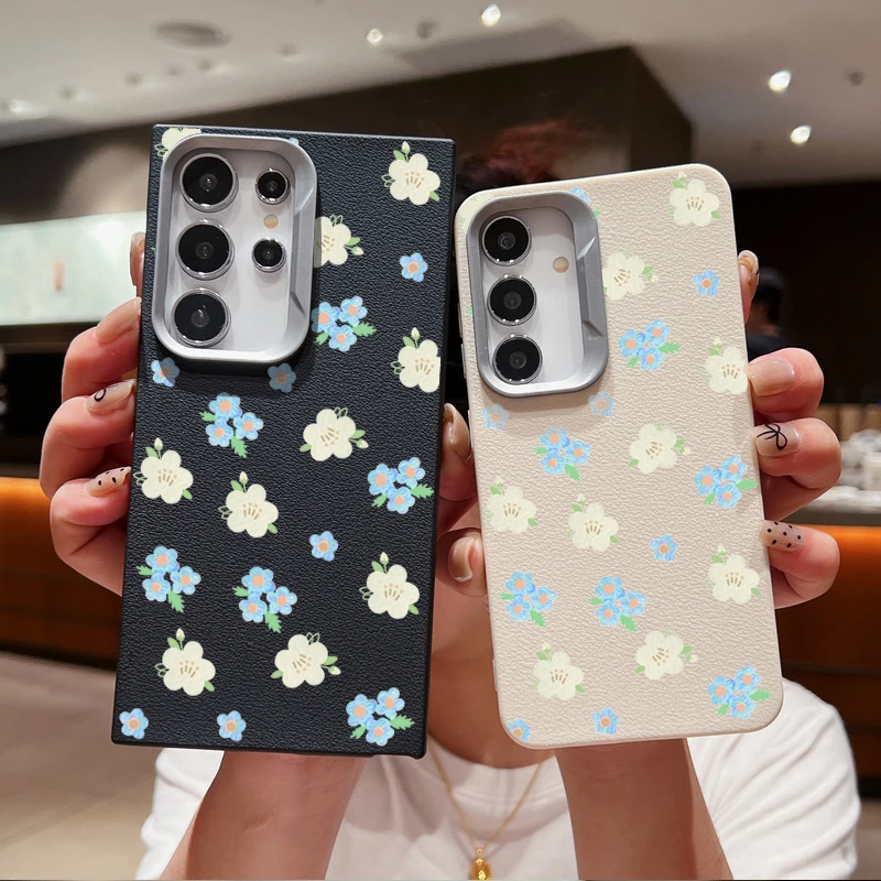 Daisies Flower Case For Samsung Galaxy S24 S23 S22 Ultra S20 S21 FE A16 A14 A34 A15 A25 A35 A55 A52 A53 A54 5G Leather Texture