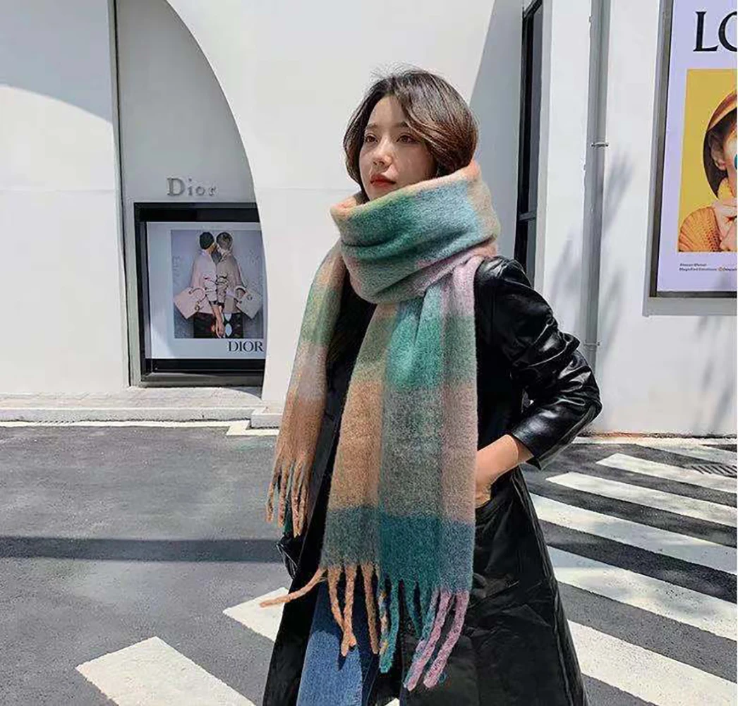 Fashion Winter Women Scarf Shawls And Wraps Lady Plaid Female Hijab Stoles Long Cashmere Blanket Head Scarves Dual-Use