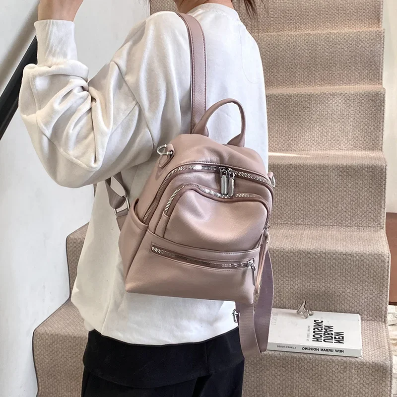 

Luxury Leather Women Backpack New Casual Zip Lady Large Capacity Travel Backpack Girls Female Leather Knapsack Bags for Woman