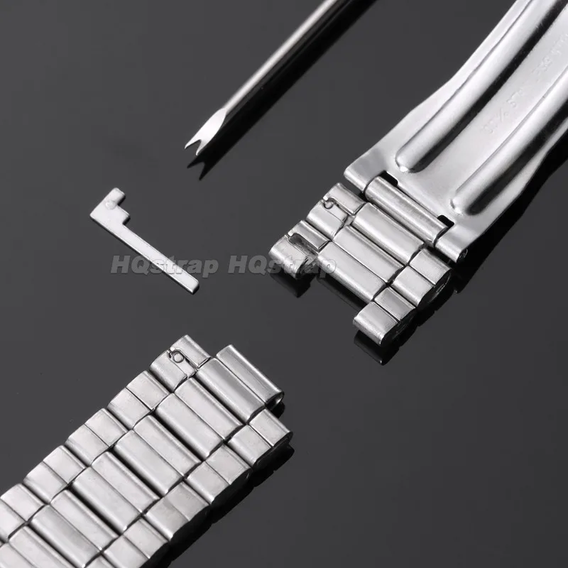 Gebogenes Edelstahl-Uhrenarmband 18/20mm, zwei Ausführungen, Metallglieder, Universalarmband für Rolex und Seiko, Faltschließe – Detail 14