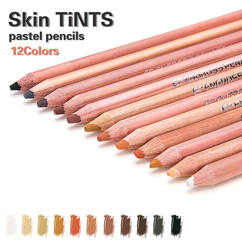 Pensil warna kreatif 12 Pcs/Set, kayu profesional, pensil Pastel lembut