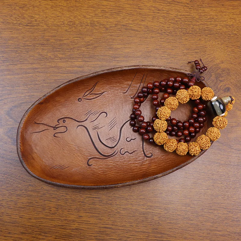 Small Size Leather Tray Display Storage Plant Tanned Leather Vintage Embossed Leather Waking Grass Plate Jewelry Plate