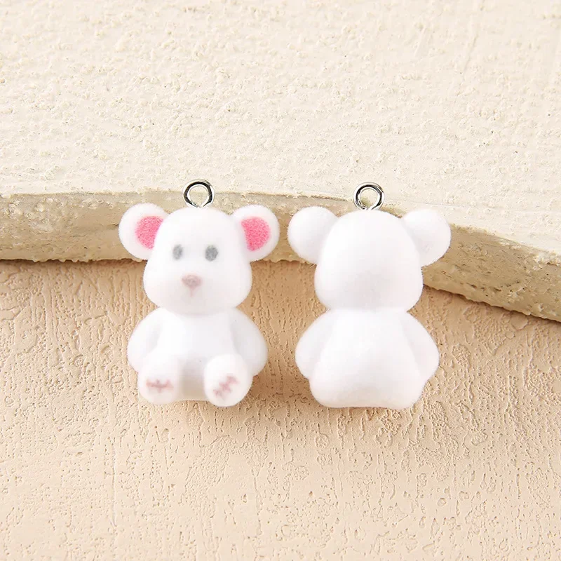 

20Pcs 3D Cute Flocked Colorful Bear Resin Charms Cartoon Animal Mini Bear Pendant For Keychains Earrings DIY Crafts Jewelry Make