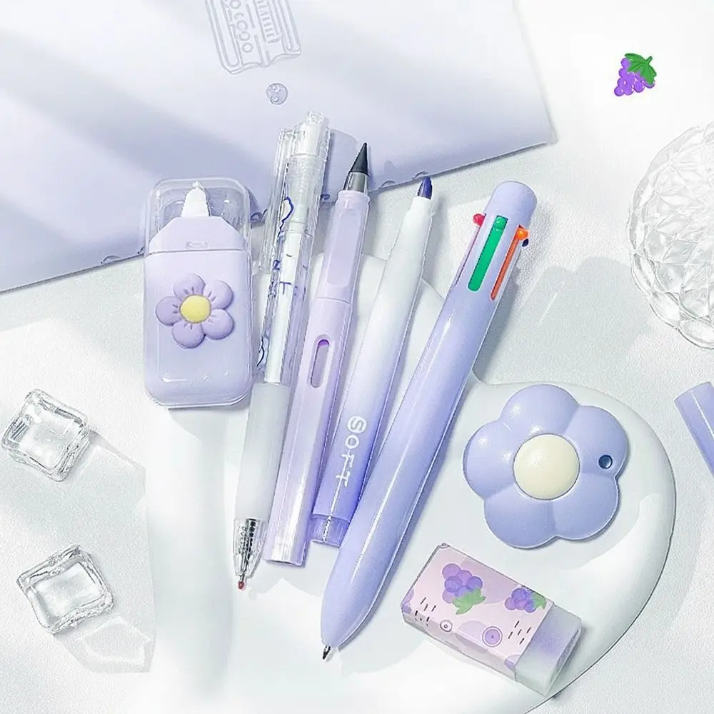 Tragbares Niedliches Blumen-Schreibwarenset 7-in-1 Schulbedarf-Kit Textmarker 6-Farben-Stift Schule Büro