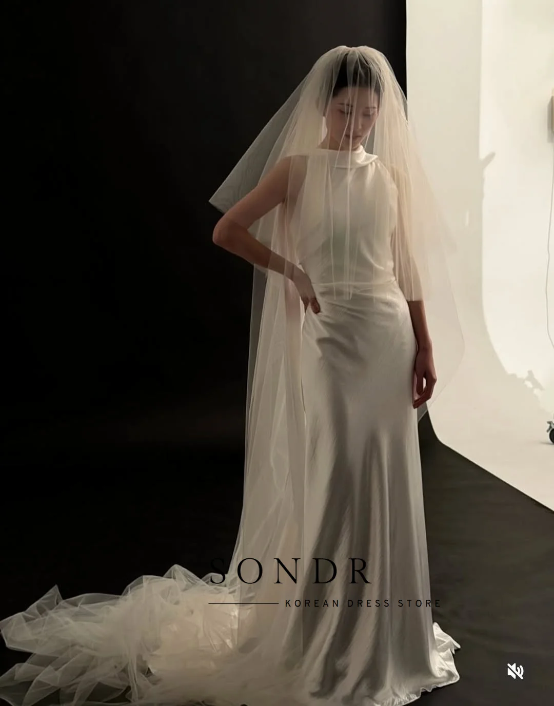 Suknie ślubne koreańskie bez pleców z kołnierzem szalowym Sondr, bez rękawów, na sesję zdjęciową, suknie na przyjęcie weselne, nowość 2026