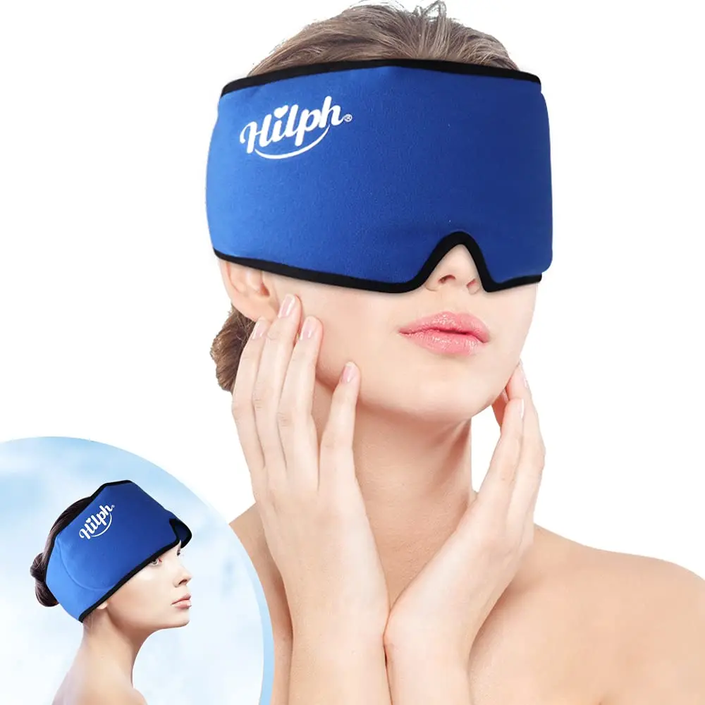 Head Ice Pack Wrap for Headaches Migraines Cold Hot Compress Therapy for Pain Stress Relief Blockout Lights Sleep Adjustable Cap