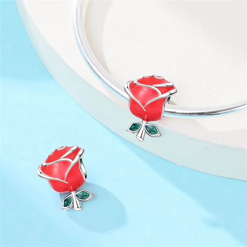 Red Series 925 Sterling Silver Rose Skeleton Koi Firecracker God of Wealth String Decoration Fit DIY Bracelet Necklace Gifts