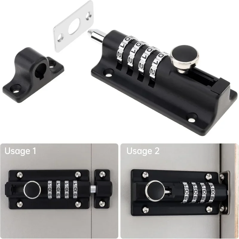 4-Digit Combination Sliding Bolt Gate Lock Anti-theft Password Locks Keyless Door Latch Mechanical Digital Code Locking Bolt