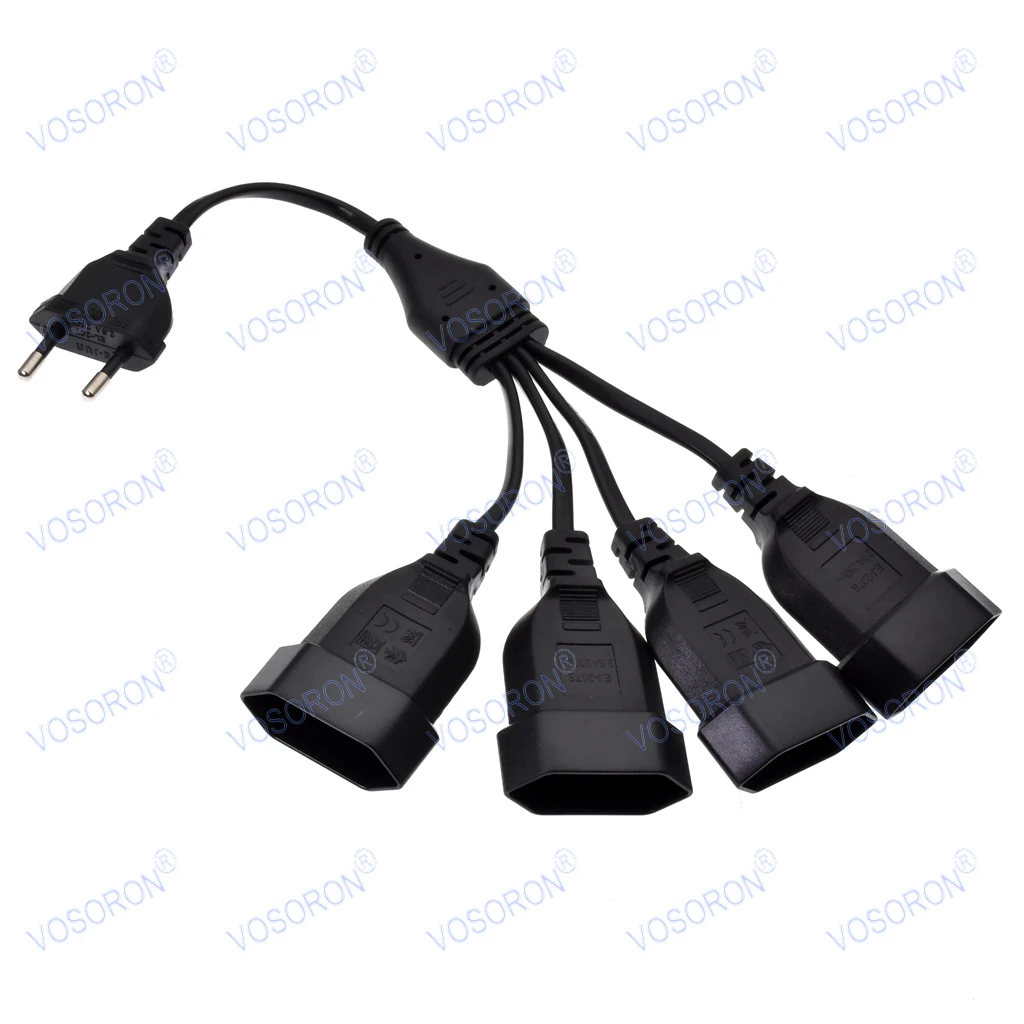 CEE7/16 EU 2 Prong Male to Female Dual Output,4 Ways Outlet Extension Cord European M/F Power Splitter Cable