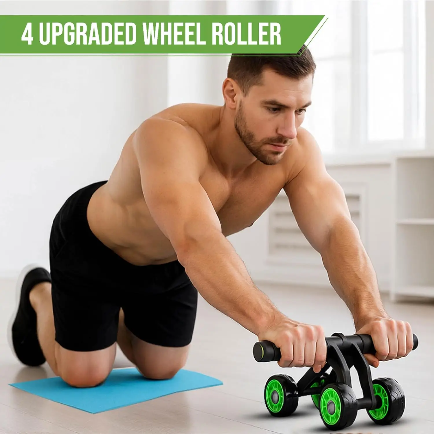 Ab Roller Wheel 4-Wheel Stability with Knee Pad – Ab Wheel & Abdominal Exercise Roller for Abs Workout, Core Trainer & Home Gym