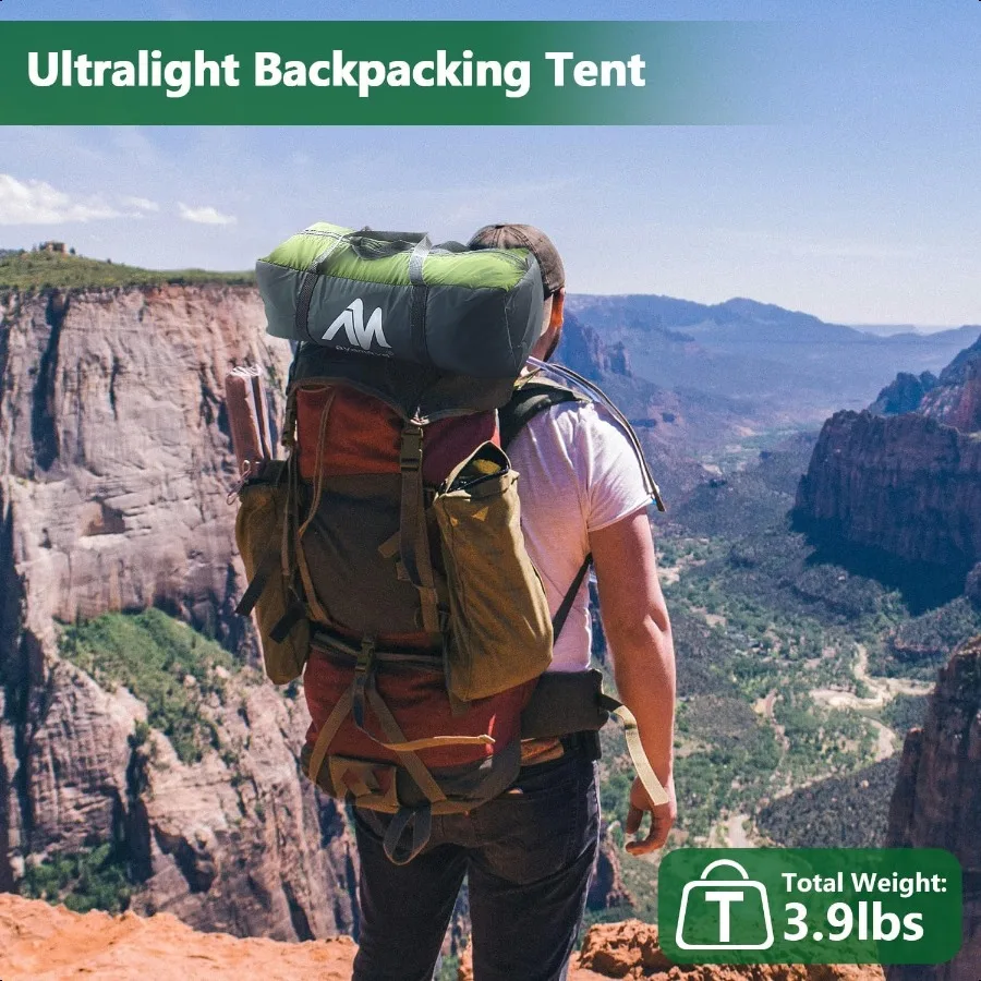 バックパッキング用1人用テント 軽量一人用ハイキングテント 天窓付き 防水レイヤー 地面通気孔 簡単設営 1M