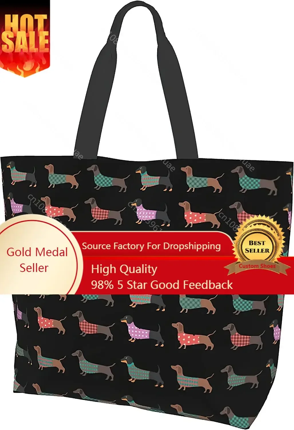 

Dachshund Reusable Grocery Bag Large Shopping Tote Bag with Strong Handle Eco-Friendly Washable Tote Bag for Groceries Beach