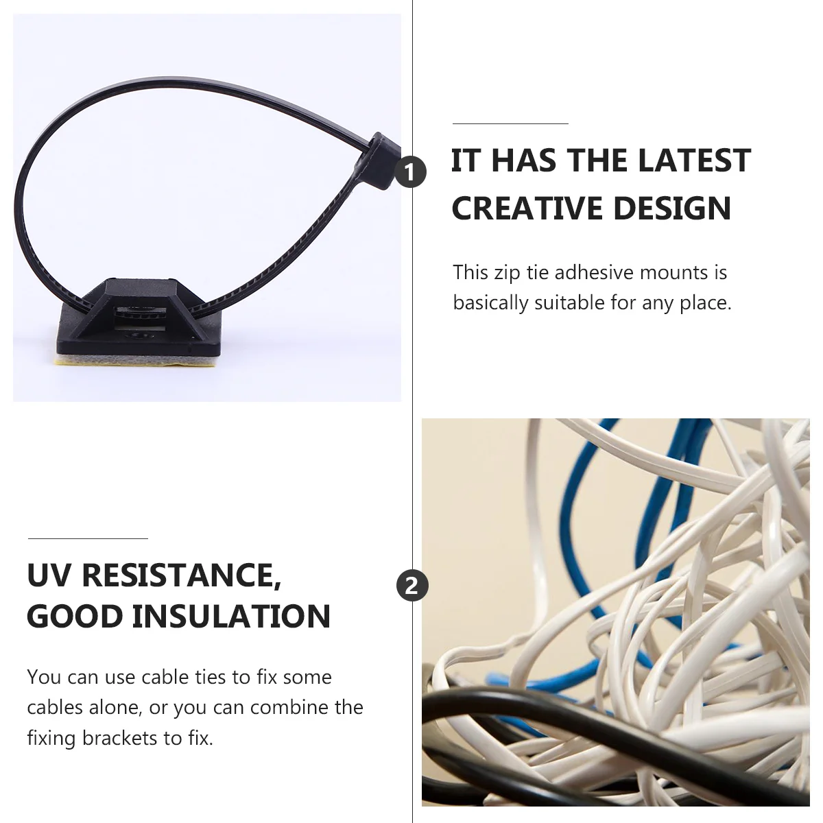 

Electric Wire Mounts Multi-Purpose Zip Tie Adhesive Cable Tie Holders Black Self Adhesive Fixing Brackets Durable Uv