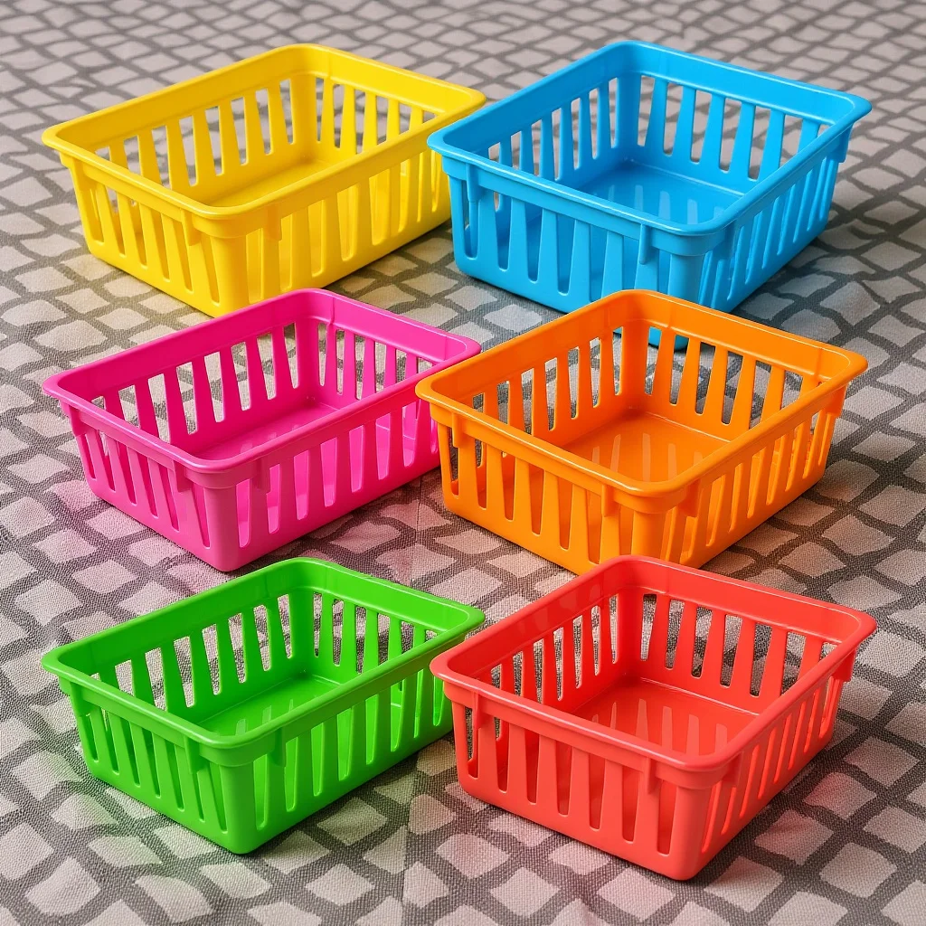 

6Pcs Plastic Pencil Baskets Colorful Classroom Desk Organizers Storage Trays Utility Bins for School Office Home Supplies