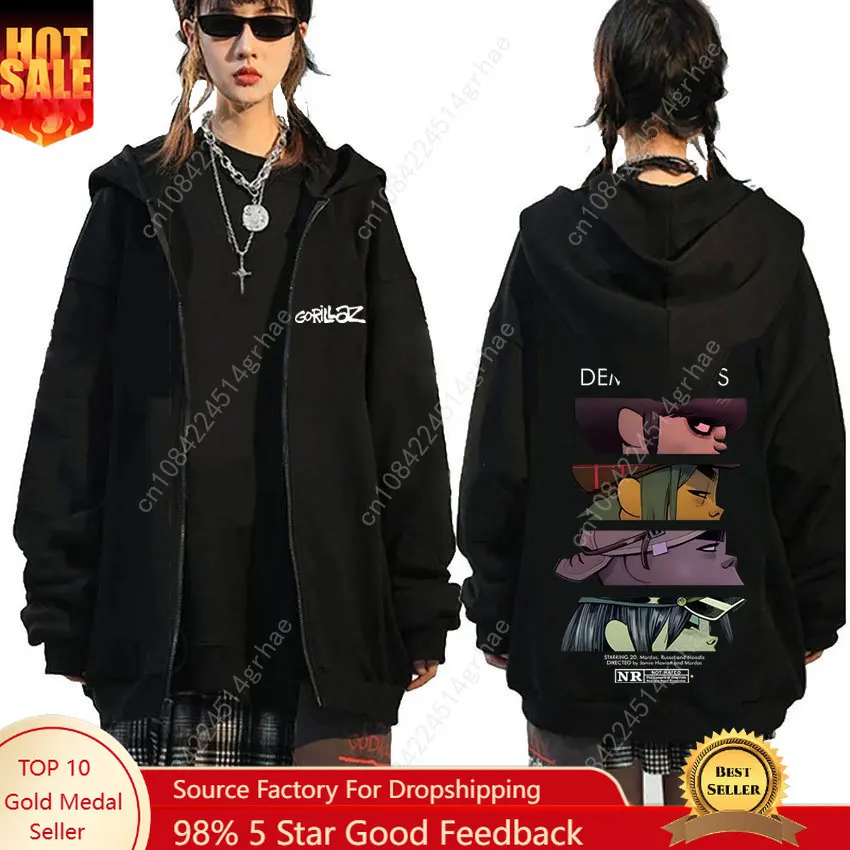 

Rock Band Gorillaz Demon Days Eyes Graphic Zipper Hoodie Men Hip Hop Fashion Oversized Zip Up Jacket Unisex Zip Up Sweatshirt