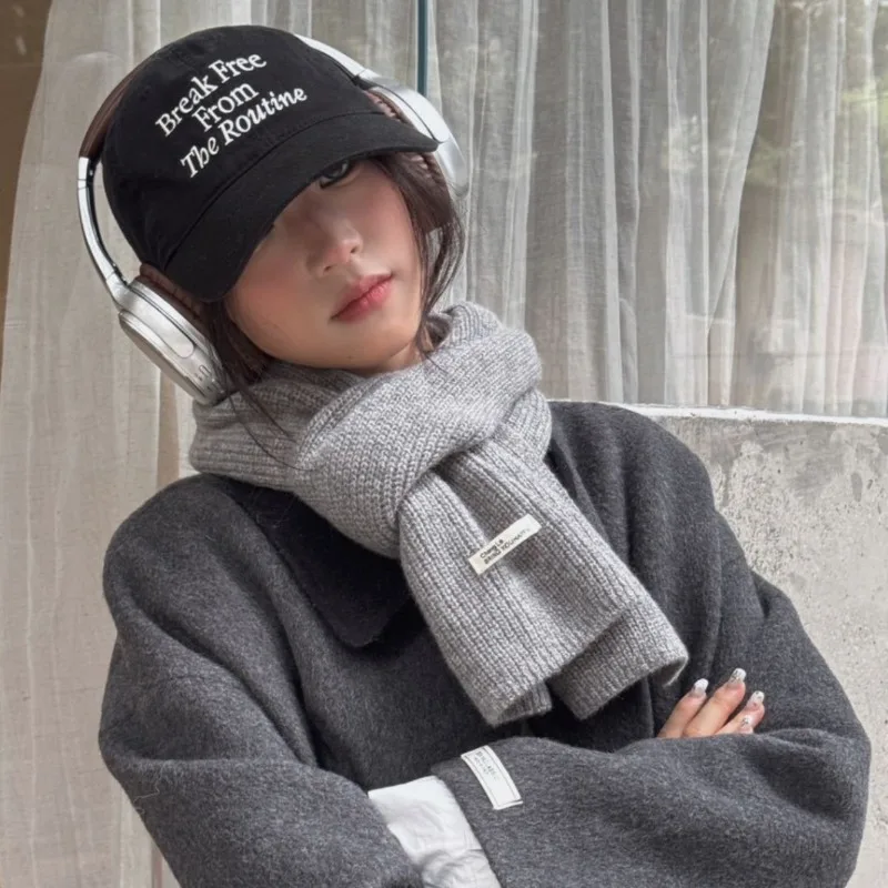 

Unisex solid color knitted scarf, Japanese and Korean style couple long shawl, plain color