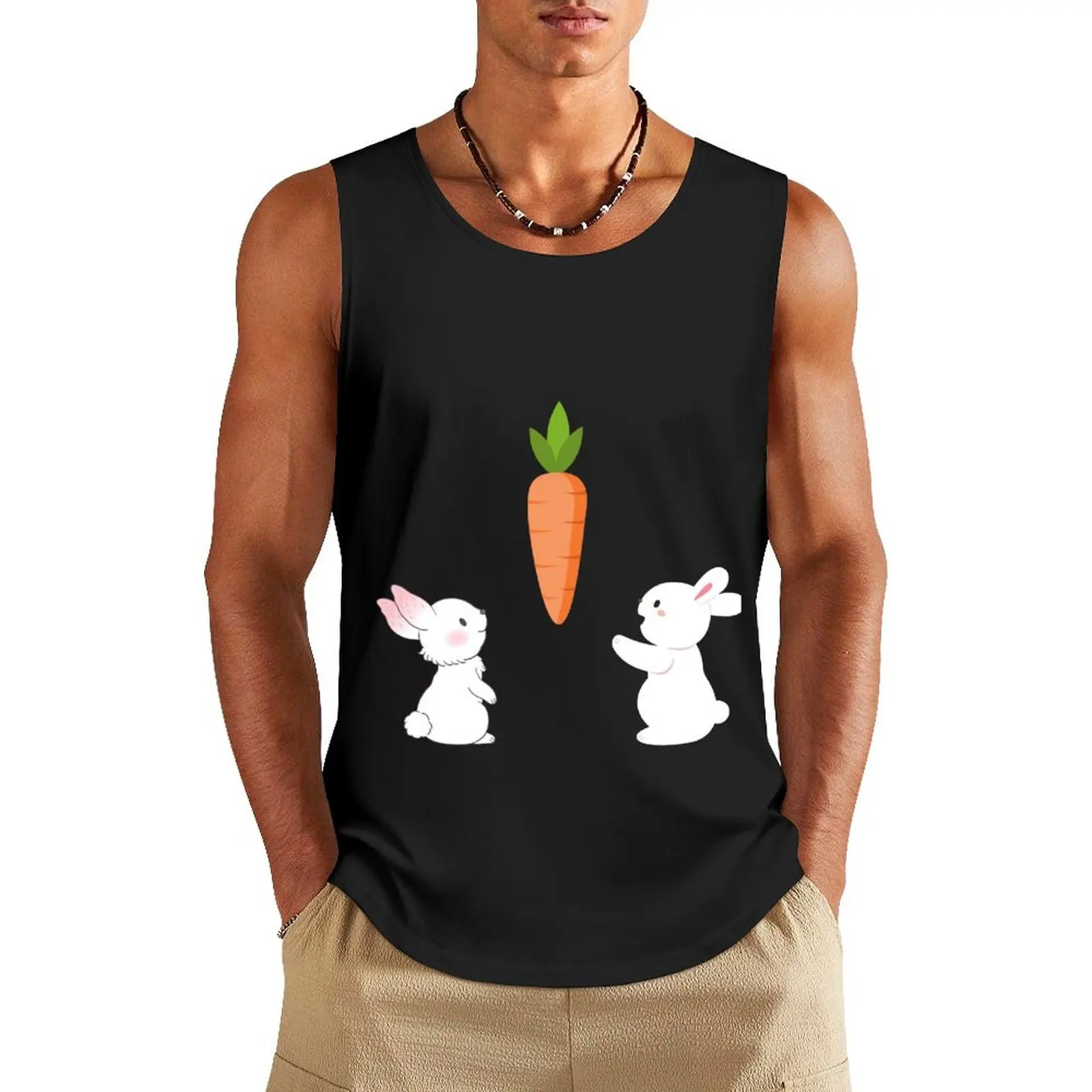 Rabbits are trying to take a big carrot Tank Top Men's gym t-shirt sleeveless shirt man Man sleeveless shirt