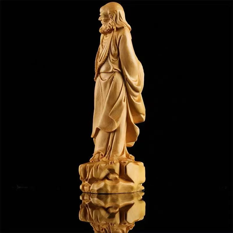 Retro crafts, solid wood carved Bodhidharma ancestor decorations, home and office feng shui, auspicious ornaments