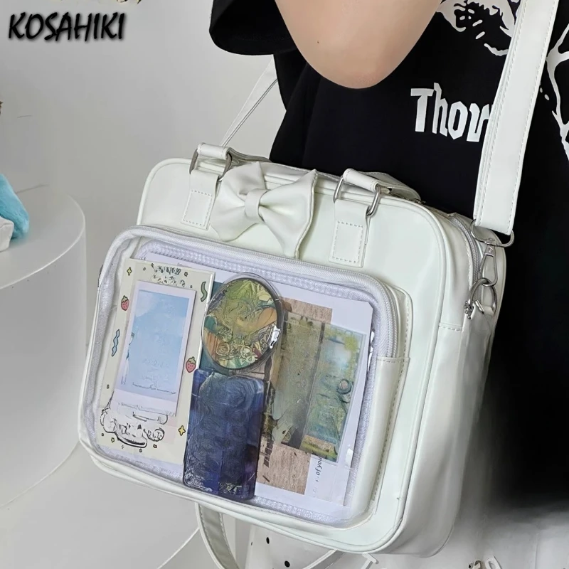 

Japanese Jk Girls Kawaii Cute Bow Ita Bags Pu Leather Fashion Women Transparent Underarm Bag Sweet Y2k Vintage Shoulder Handbags