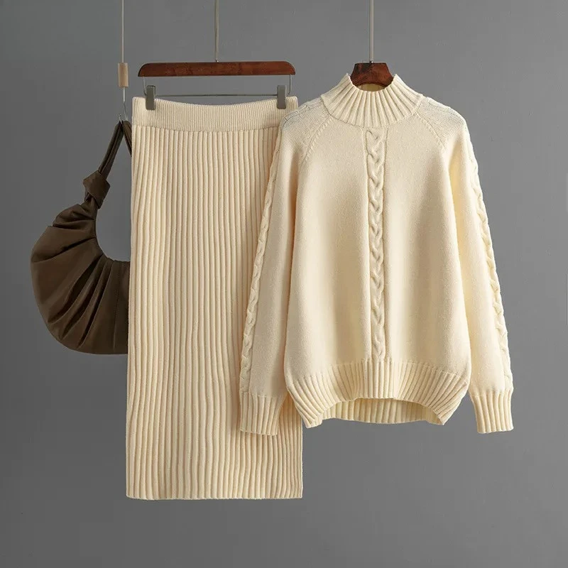

Женский вязаный комплект из двух предметов, свитер с полуводолазкой и тонкая юбка с высокой талией, осенне-зимняя повседневная офисная одежда