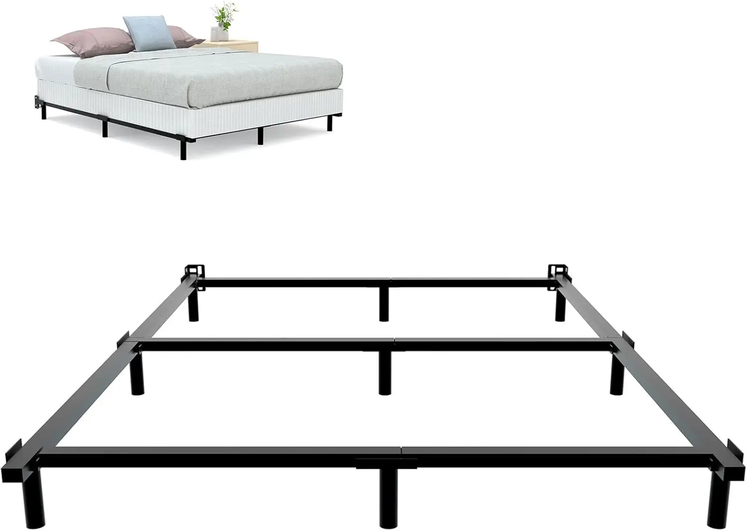 Queen Size Metal Bed Frame 7 Inch Bed Frame for Box Spring and Mattress 9-Leg Heavy Duty Bedframe Tool-Free Easy Assembly Sturdy