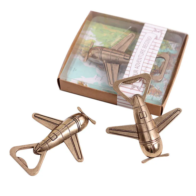 10Pcs Our Adventure Begin Antique Airplane Bottle Opener Wedding Favors Beer Opener