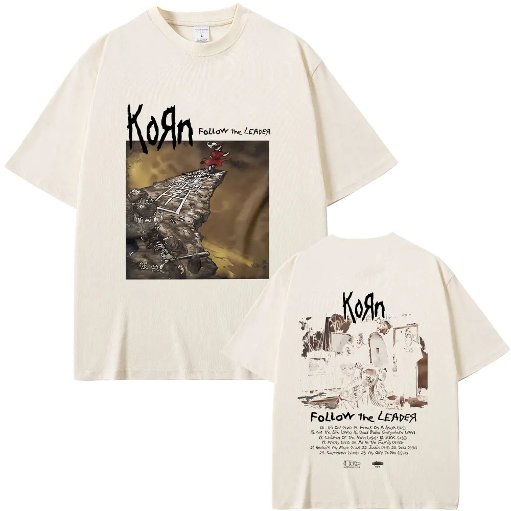 Rock Band Korn Follow The Leader Graphic Tshirt Rare Nu Metal Music Tees Men Women Gothic Vintage T-shirts Male Oversized Tshirt
