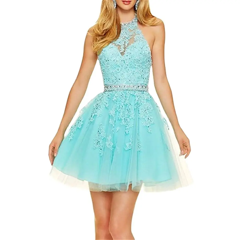 

BM Girls Short Homecoming Dresses A-Line Tulle Lace Appliques Sequined Mini Graduation Cocktail Formal Prom Party Gown