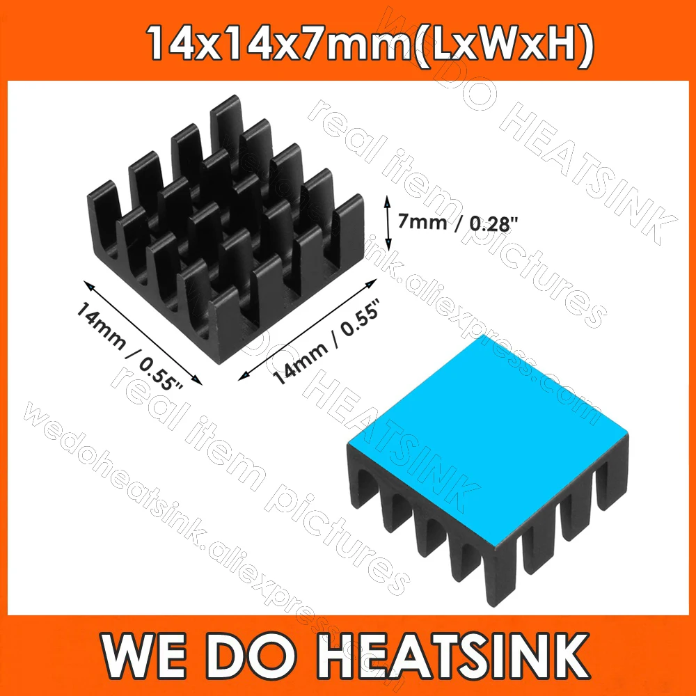 Aleta refrigerando de alumínio preta do dissipador de calor do entalhe de 14x14x7mm para refrigerar o motorista deslizante dos reguladores de vrm de mosfet com fita térmica