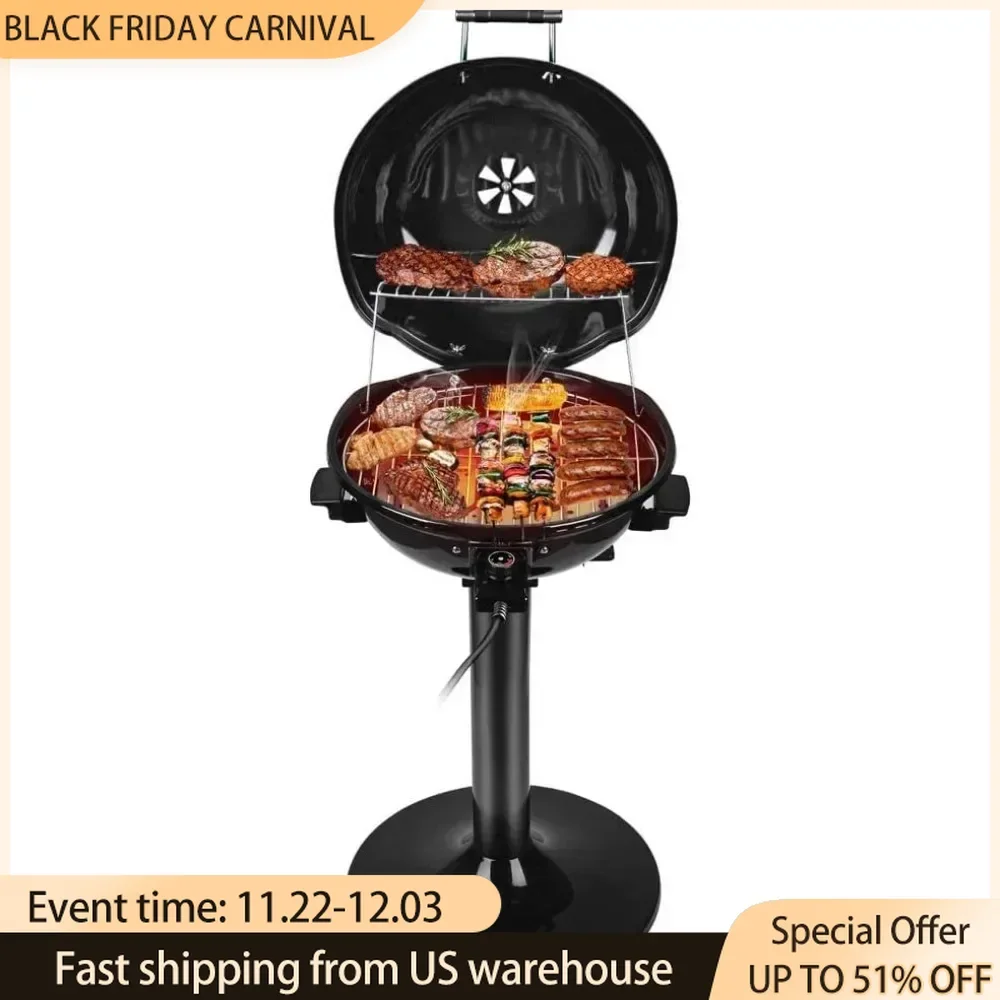 BBQ Grill Serving Indoor/Outdoor Electric Grill for Indoor & Outdoor Use, Double Layer Design, Portable Removable Stand Grill