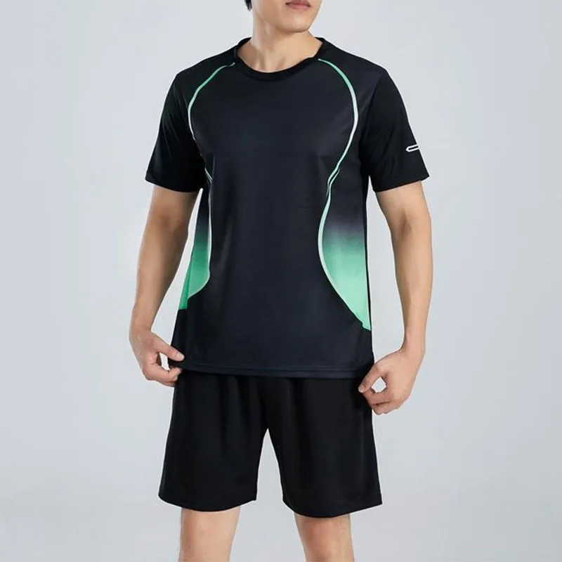 Summer Casual Sports Suit Men Short-sleeve Breathable Outdoor Morning Night Jogging Training Suit Loose Gym Quick Drying Clothes