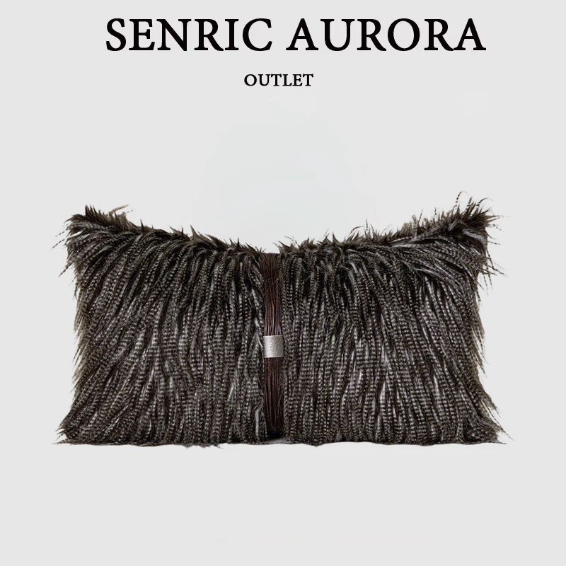 Design Luxury Cushion Cover 30x50 50x50cm Dark Brown Faux Wool Lumbar Pillowcase For Home Hotel Bed Living Room Sofa