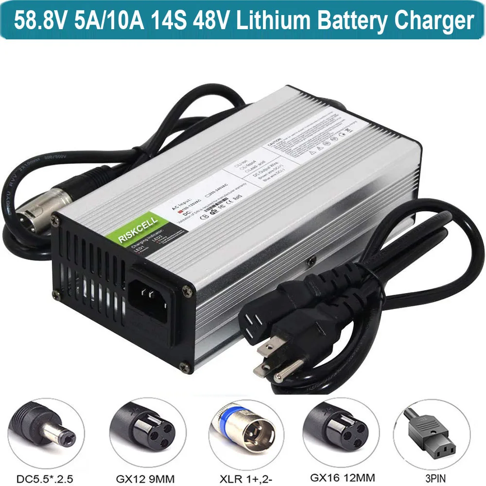 58.8V 5A  10A Li-ion Charger with Multiple Safety Protections Suitable for 14S 52V Li-ion Battery Smart Battery Charger