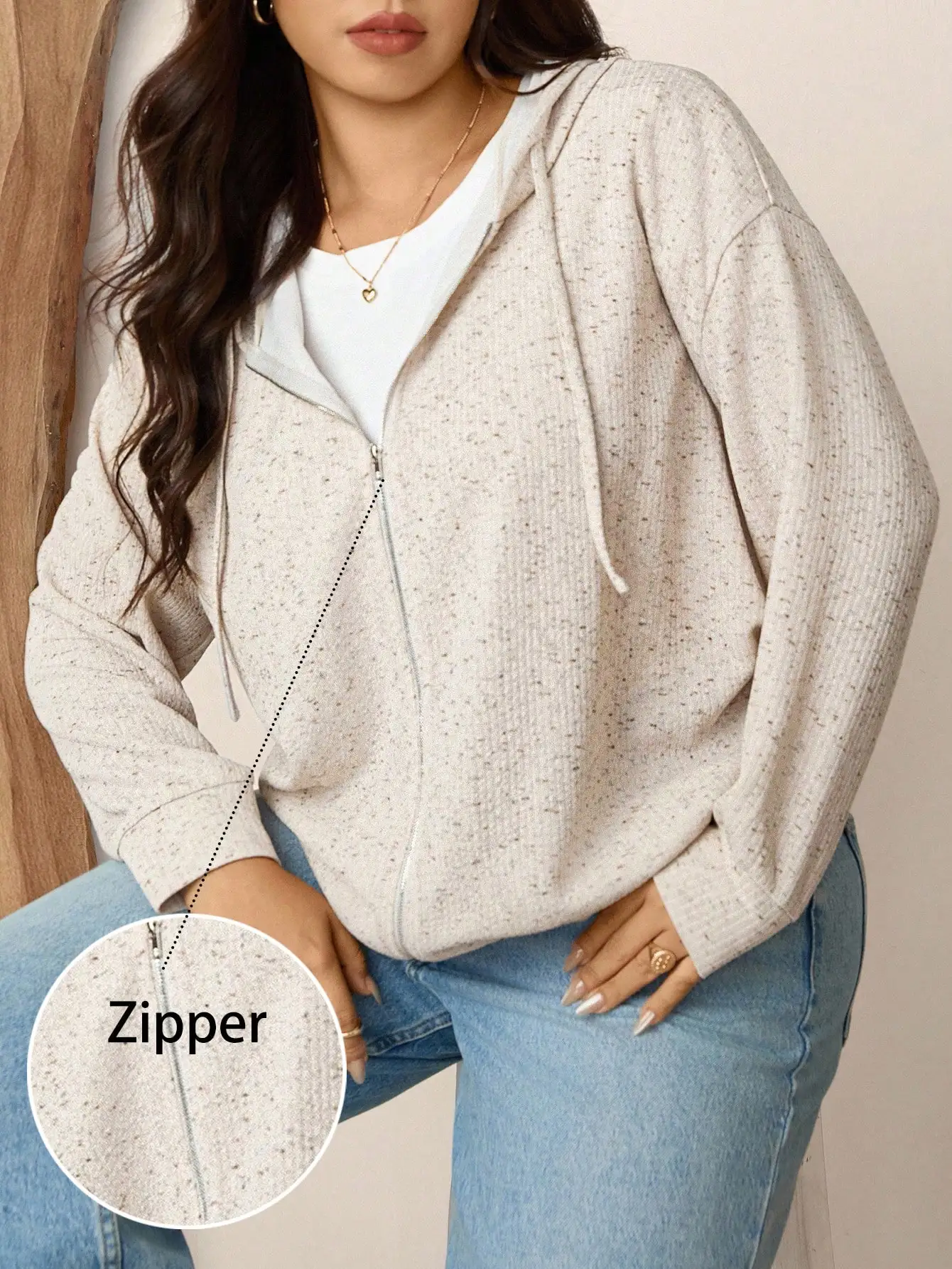 

Женская толстовка больших размеров с капюшоном на молнии, со спущенным плечом, длинными рукавами и шнурком, в стиле lazy casual, цвета нави-кор, для женщин