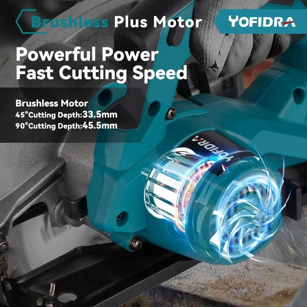 YOFIDRA 7Inch Brushless Electric Circular Saw 180mmCordless Adjustable Angle Multifunctional Cutting Tool For Makita 18VBattery