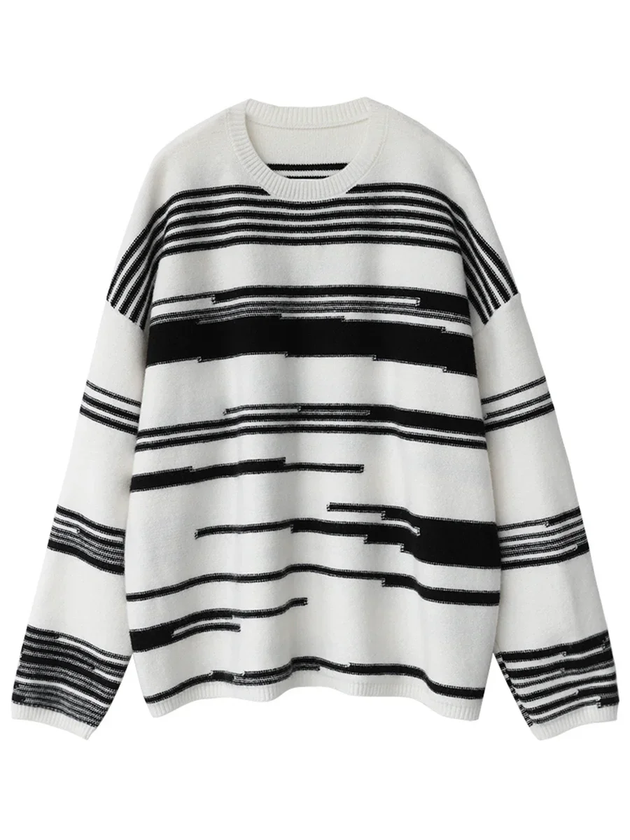 CHIC VEN Women Sweaters Streetwear Casual Loose Pullover Stripe Women\'s Jumpers Thick Warm Female Tops Autumn Winter 2023