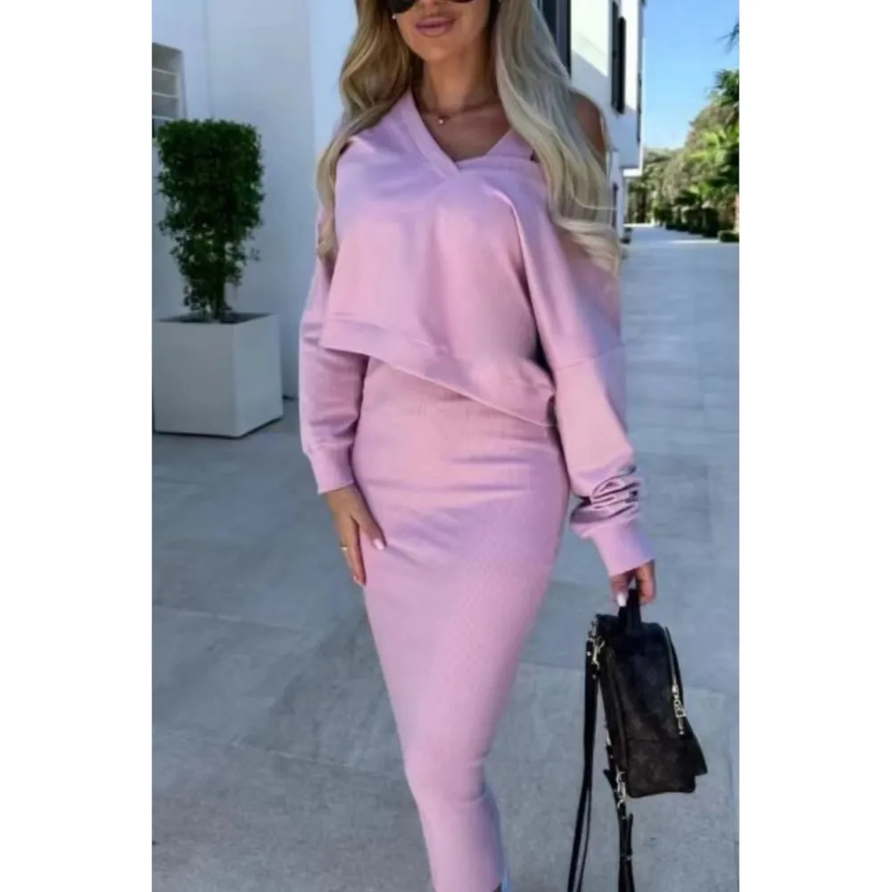 Spring And Autumn New Dress Women\'s Suit Fashion Sweater Vest Dress Slim-fit Bag Hip Elegant Female T Shirt Dresses 2 Piece Set