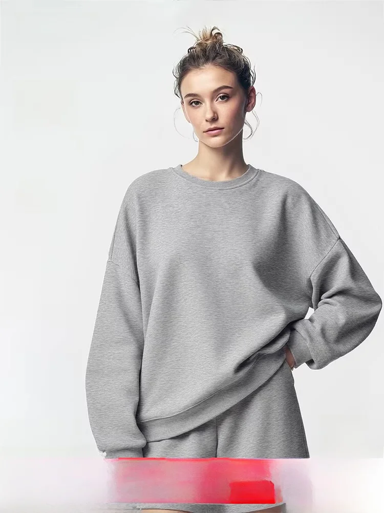 

i Spring New round Ne Oversize Sweatirt Women's Super Loose Air Layered Heart Embroidery Casual Sle Long Sve Top