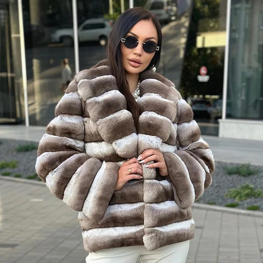 Winter New Real Rex Rabbit Fur Coat Short Natural Rabbit Fur Coats For women 2024 Luxury Fur Coat Jacket