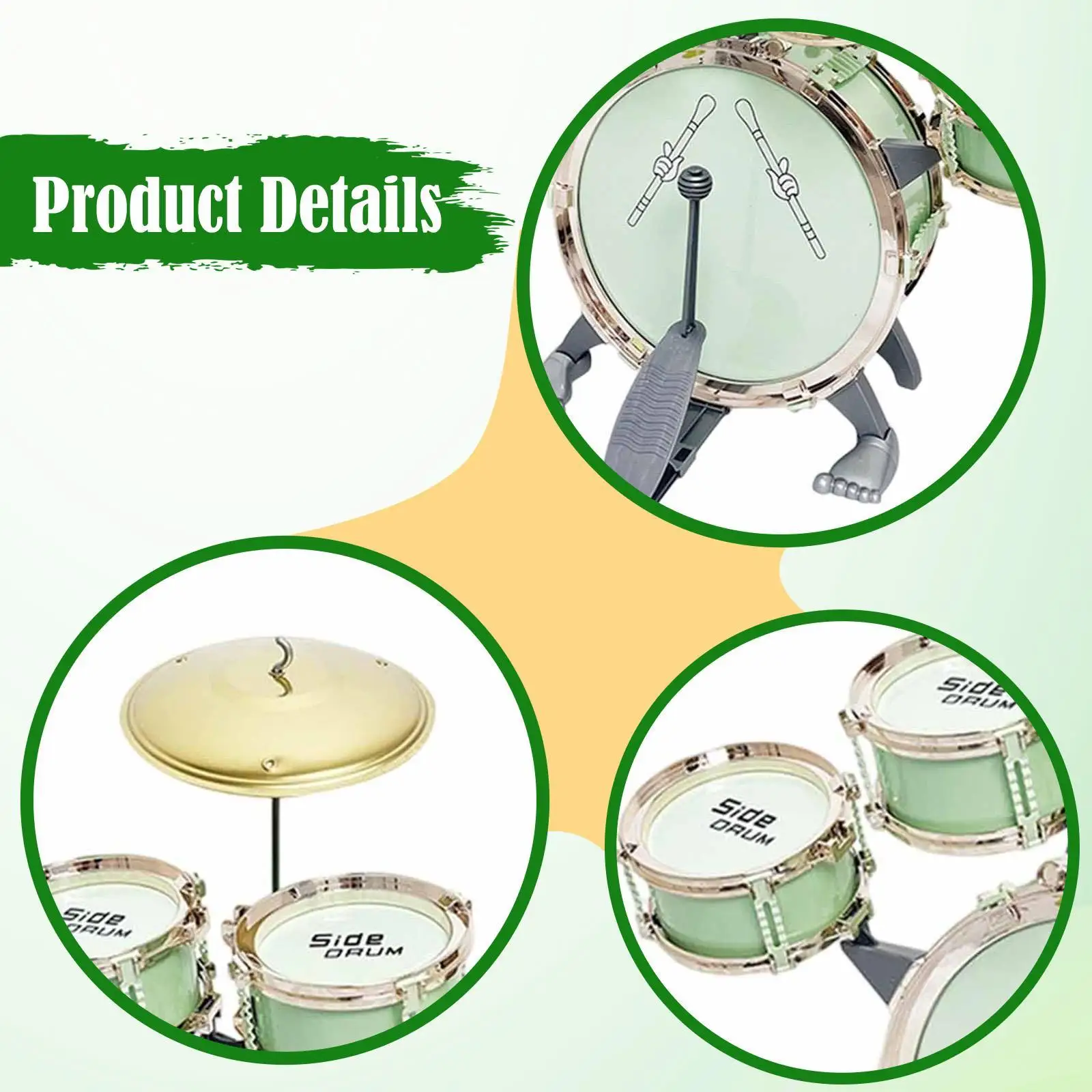 Jazz Drum Set Educational Toy Percussion Music Kit Plastic Child Drum with Drum Practice Pad Stand