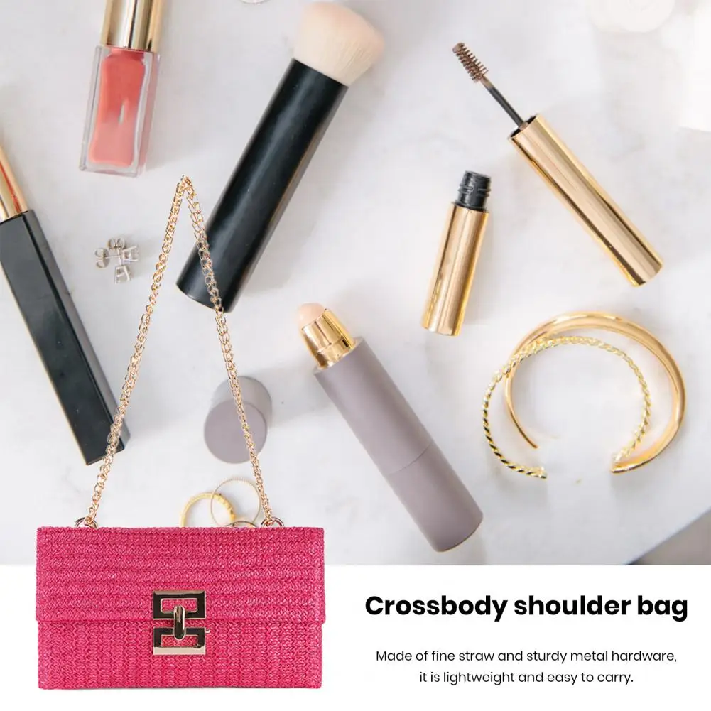 Shoulder Bag with Metal Buckle Clutch Wallet Bohemian Straw Clutch Purse Woven Envelope Shoulder Bag Double-layer for Summer