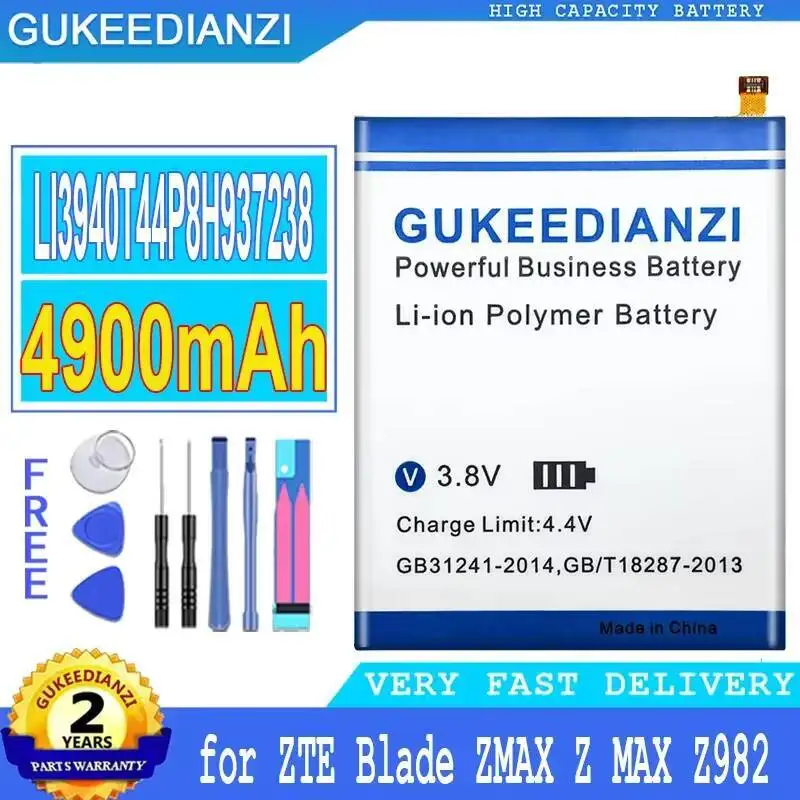 

Аккумулятор для мобильного телефона 4900 мАч для Zte Blade Zmax Z Max Z982 LI3940T44P8H937238, надежный источник питания высокой емкости