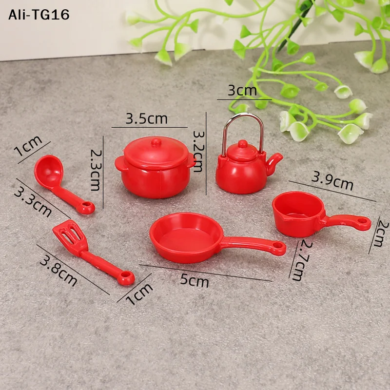 【TG16】1 Set 2026 New  1:12 Dollhouse Miniature Soup Pot Spoon Pan Kettle Cookware Kit Model Toy for Kids Dollhouse Accessories