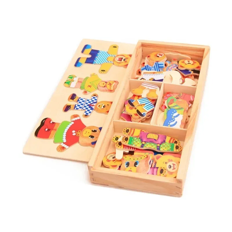 Little Bear Change Clothes Children\'s Early Education Wooden Jigsaw Puzzle Dressing Game Baby Puzzle Toys for Children Gift