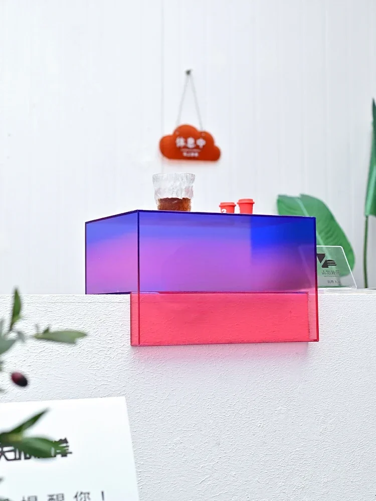 gradient acrylic L-shaped display stand is suitable for various places such as shopping malls, restaurants, coffee shops