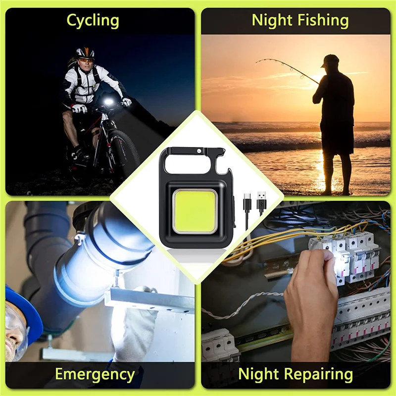 Mini COB LED Flashlight Keychain Light Multifunctional Portable Lamp USB Charging Emergency Lights Outdoor Work Camping Lantern