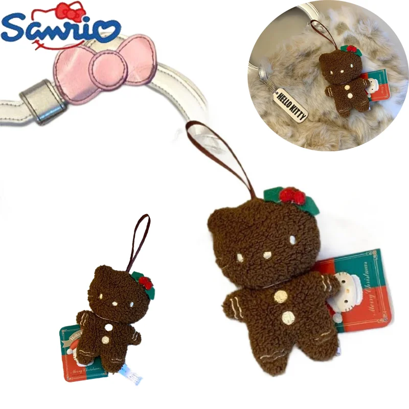 

Hello Kitty Sanrio Cute Gingerbread Man Plush Pendant Women's Bag Accessories Children's Schoolbag Decorative Doll Kawaii