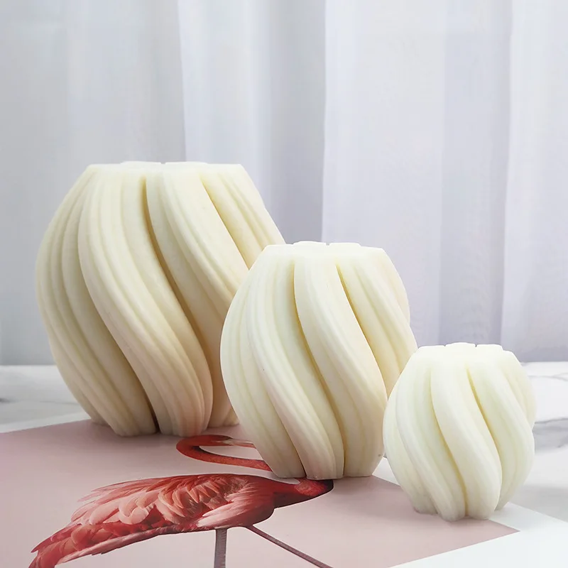 Moule à bougie en forme de colonne à rayures géométriques, moule en Silicone à grande vague rotative, plâtre, aromathérapie, savon, résine,