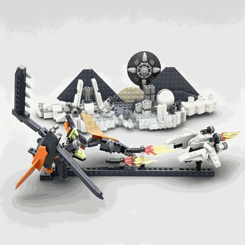 545PCS Futuristic Solar Eclipse Battle Scene Building Blocks Model With Flying Vehicles Creative Assembly Toy Collection Gift