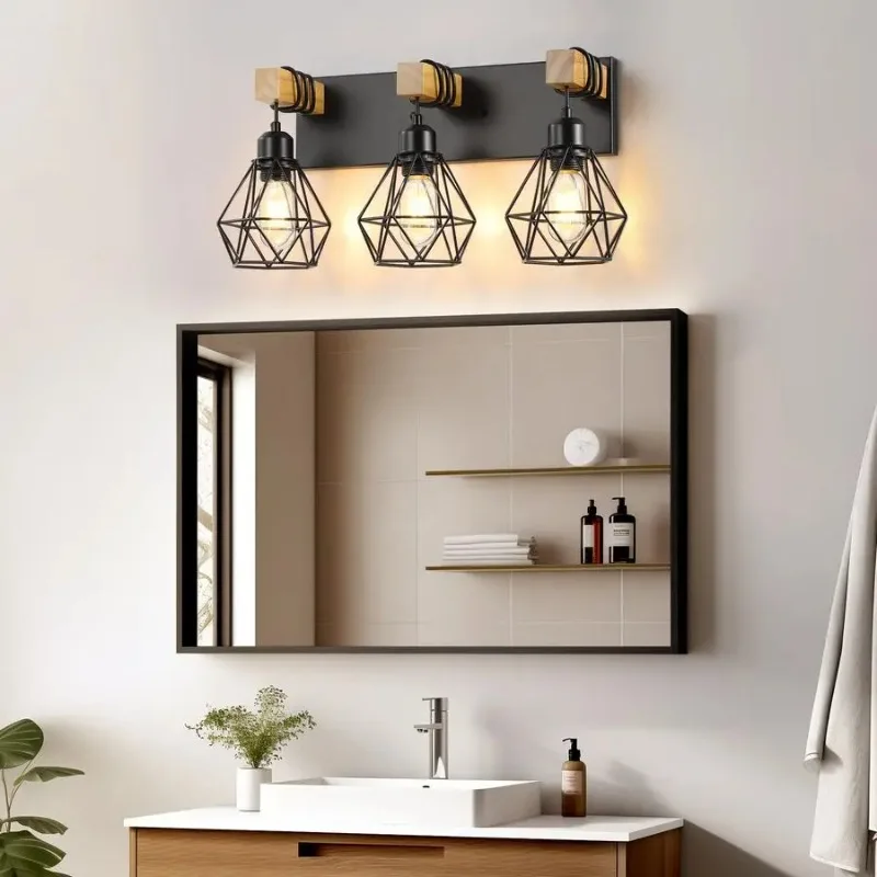 Farmhouse Bathroom Vanity Light Fixtures, Wood Bathroom Light Fixtures Over Mirror, Rustic Sconces Wall Lighting with Elegant Me